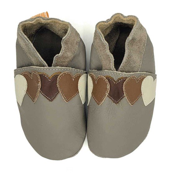 Chaussons en cuir souple bébé et enfant Coeurs Caramel