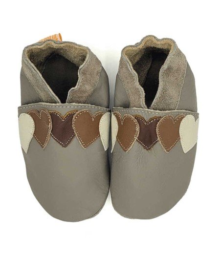 Babies and children soft leather slippers Hearts of Toffee