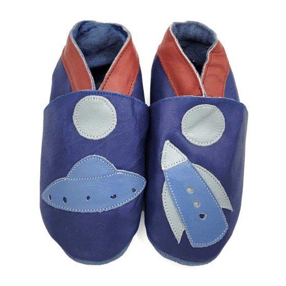 Babies and children soft leather slippers Space Odyssey