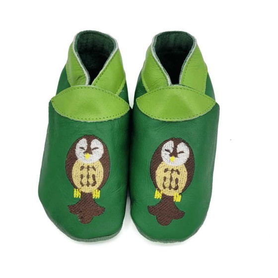 Babies and children soft leather slippers Owl is life﻿