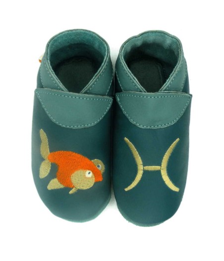 Babies and children soft leather slippers Pisces﻿