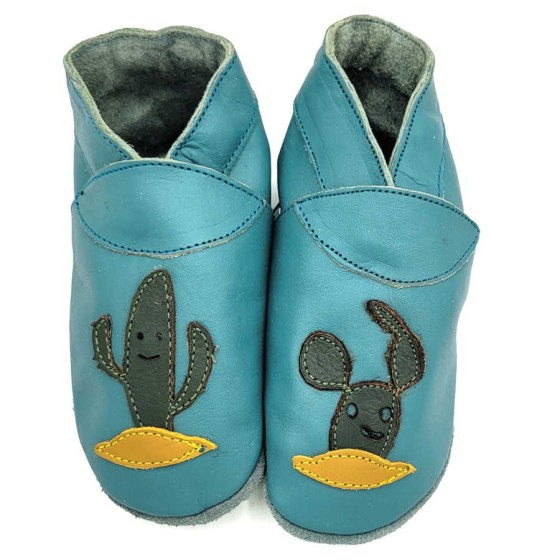Babies and children soft leather slippers Cactus