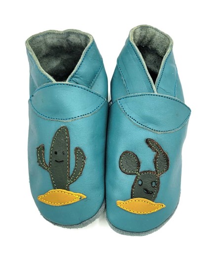 Babies and children soft leather slippers Cactus