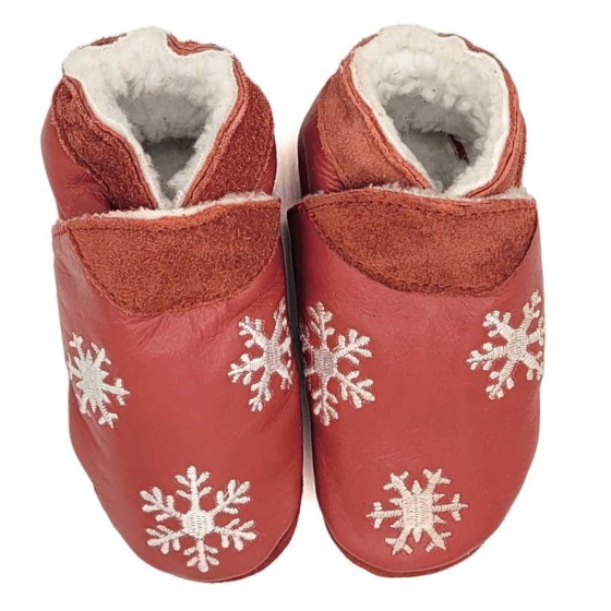 Babies and children soft leather slippers Snowflakes﻿