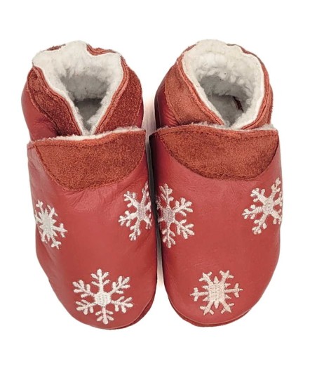 Chaussons en cuir souple bébé et enfant Flocons de neige